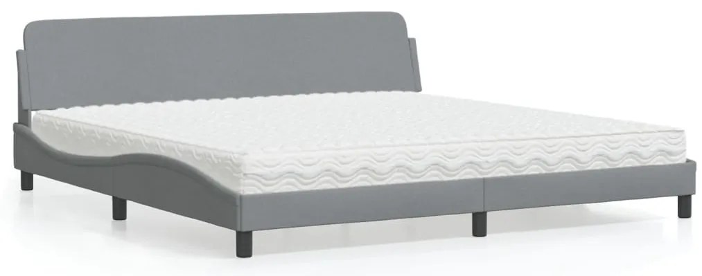 Cama com colchão 200x200 cm tecido cinzento-claro