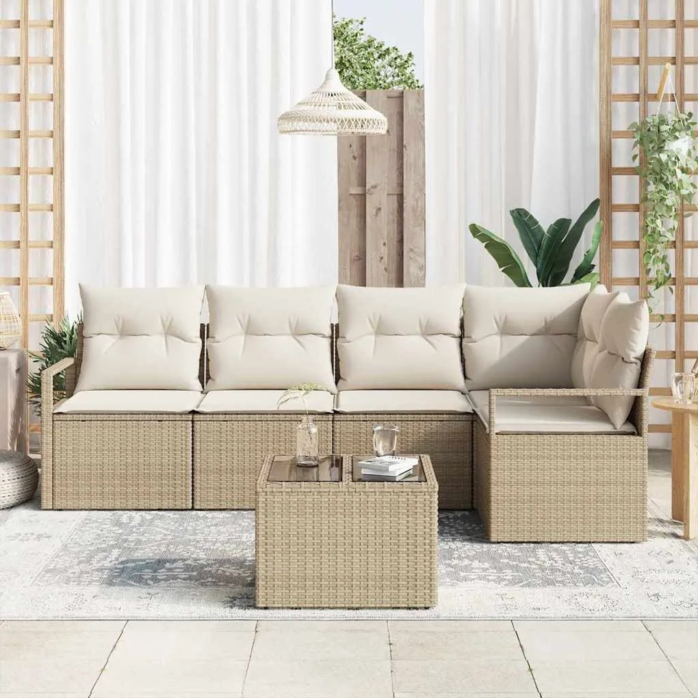 Conjunto de Sofá de Jardim 6 Peças com Almofadas em Rattan Sintético M