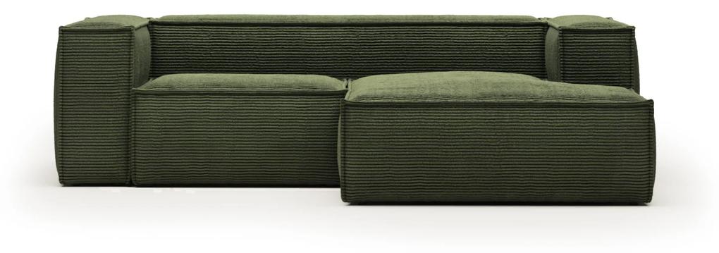 Kave Home - Sofá Blok 2 lugares chaise longue direita bombazine grossa verde 240 cm