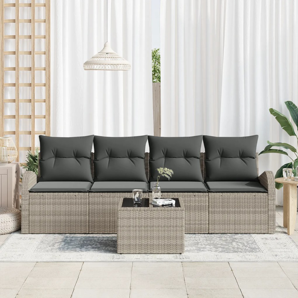 Conjunto de Sofá para Jardim vidaXL de 5 Peças com Almofadas Cinzento-