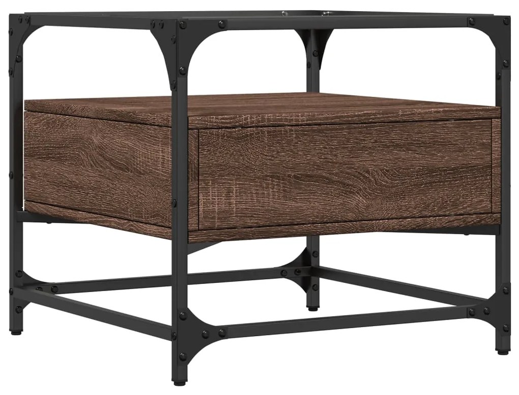 Mesa de centro c/ topo vidro 50x50x45 cm carvalho castanho aço