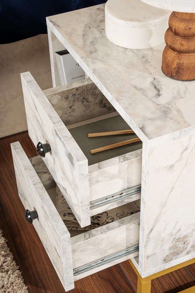Mesa de Cabeceira Glimmer - Freesia Marble Gold - 45,2cm x 50cm x 29,5