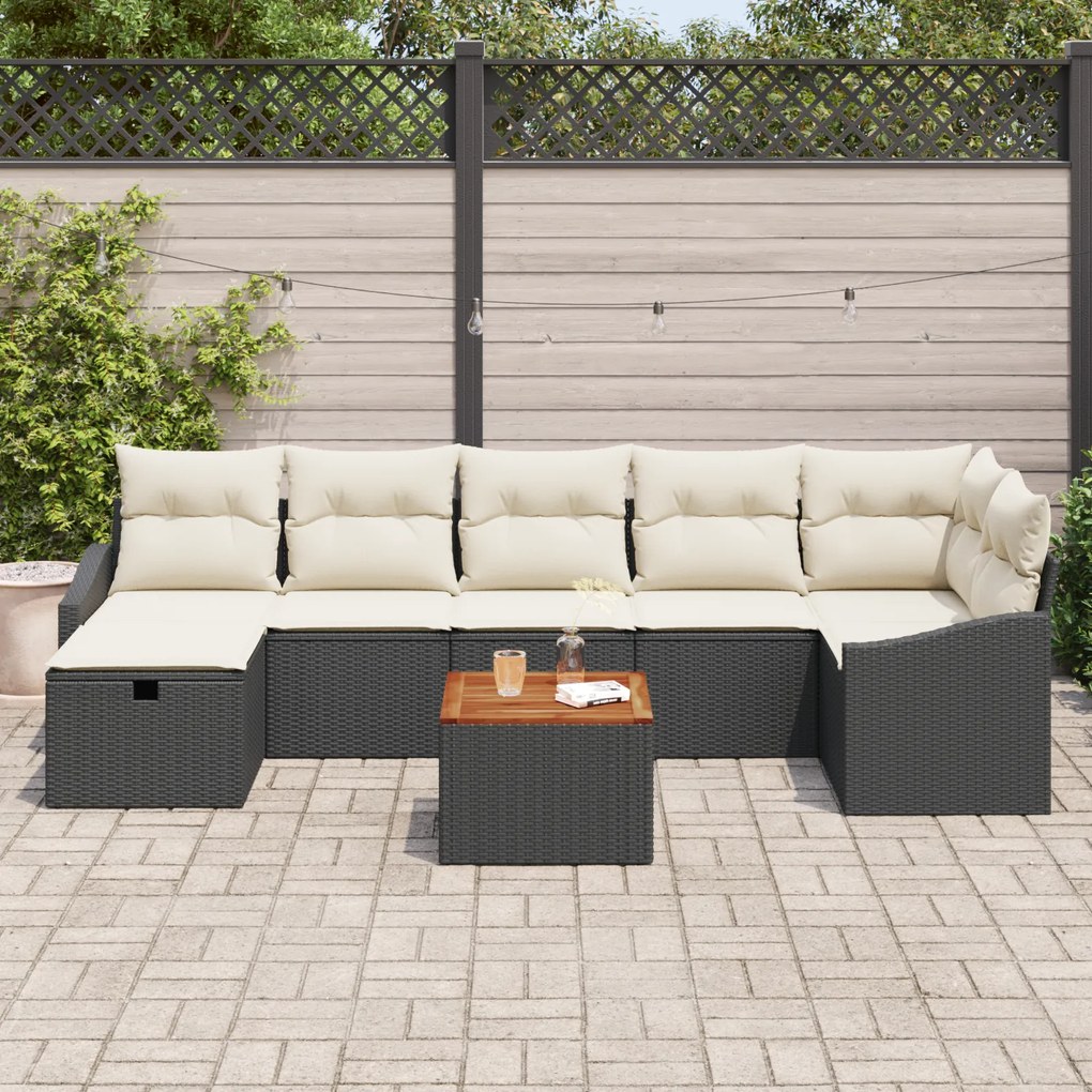 Conjunto de Sofá de Jardim com 8 Peças e Almofadas Preto Polirattan