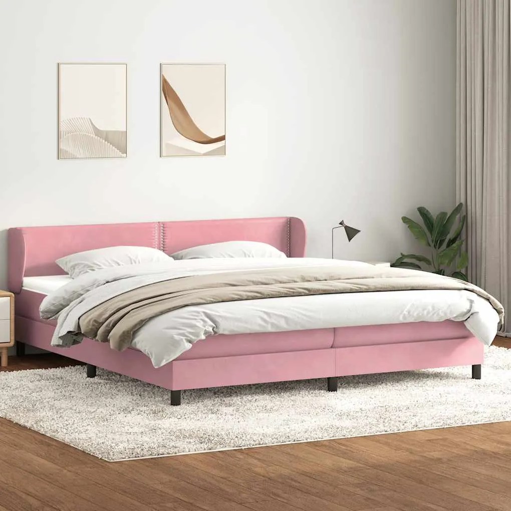vidaXL Cama com molas colchões 200x210 cm veludo rosa