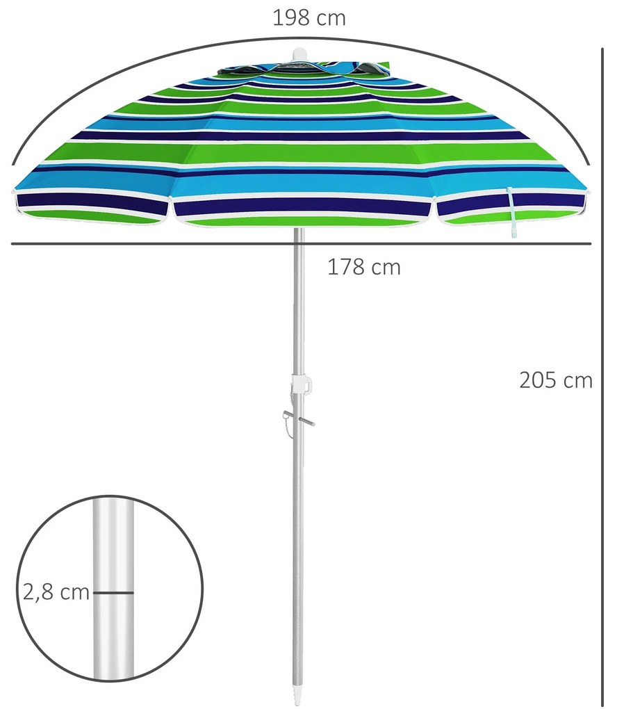Chapéu de Sol de Praia Ø178x205 cm Chapéu de Sol para Terraço com Incl