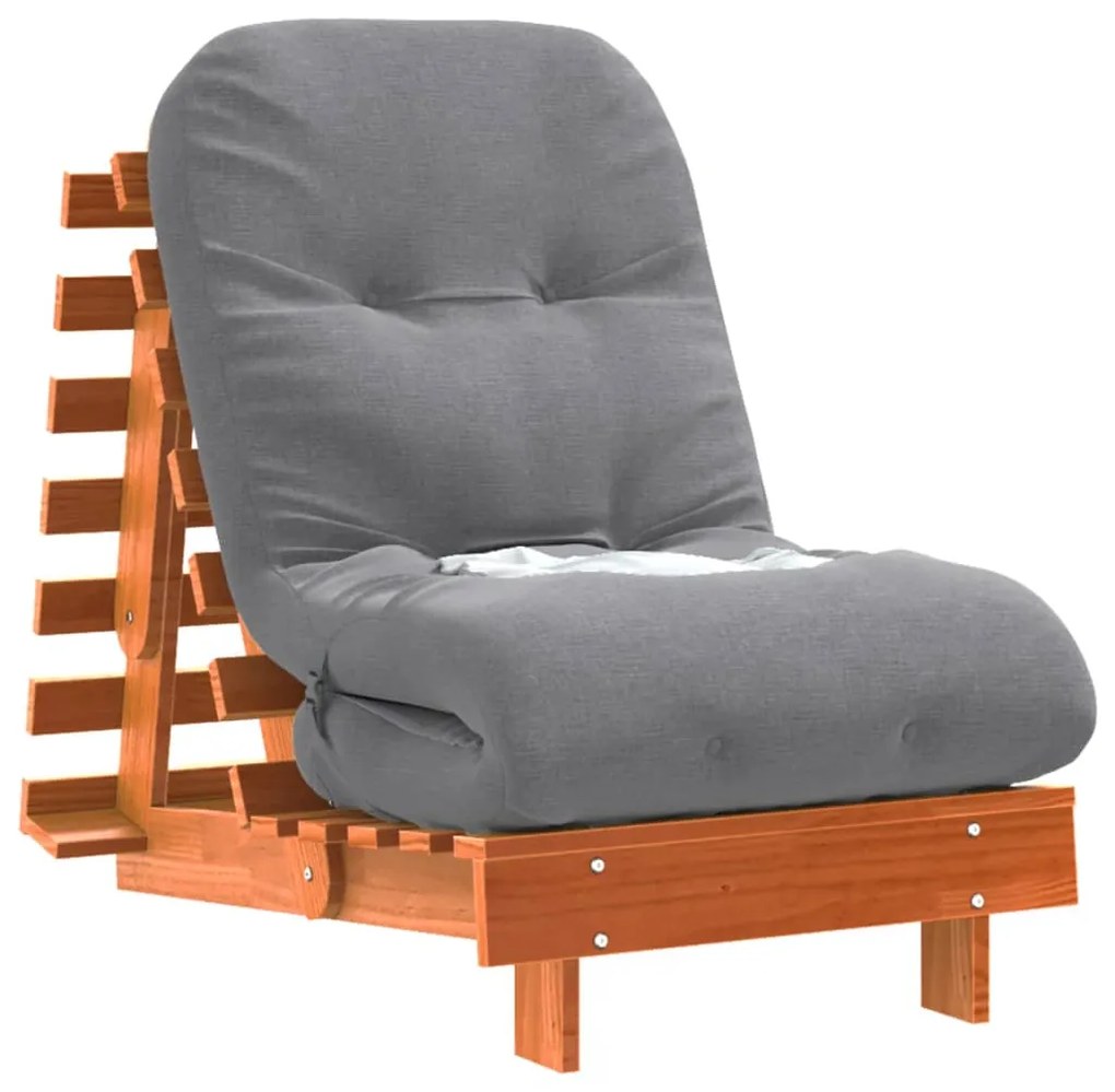 Sofá-cama futon c/ colchão madeira de pinho maciça castanho-mel