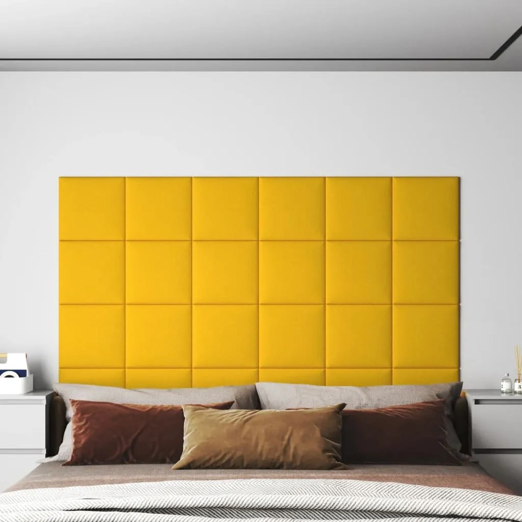 vidaXL Painel de parede 12 pcs 30x30 cm veludo 1,08 m² amarelo