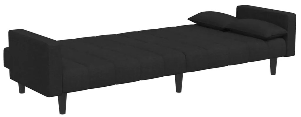 Sofá-cama de 2 lugares com apoio de pés tecido preto