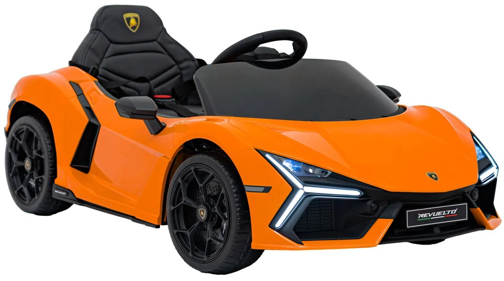 Carro elétrico para Crianças Lamborghini Revuelto 12V 4x4 Rodas Espuma EVA, Assento couro ecológico Laranja