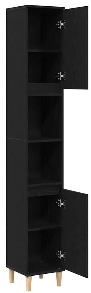 Armário de Banheiro vidaXL Preto Carvalho 30x30x190 cm Madeira de Enge