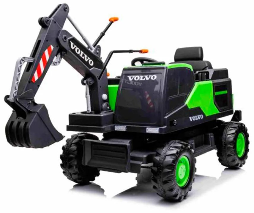 Escavadora elétrica para Crianças Volvo 12V com Pá frontal, assento único, verde, assento de couro sintético macio, MP3 player com entrada USB / TF /