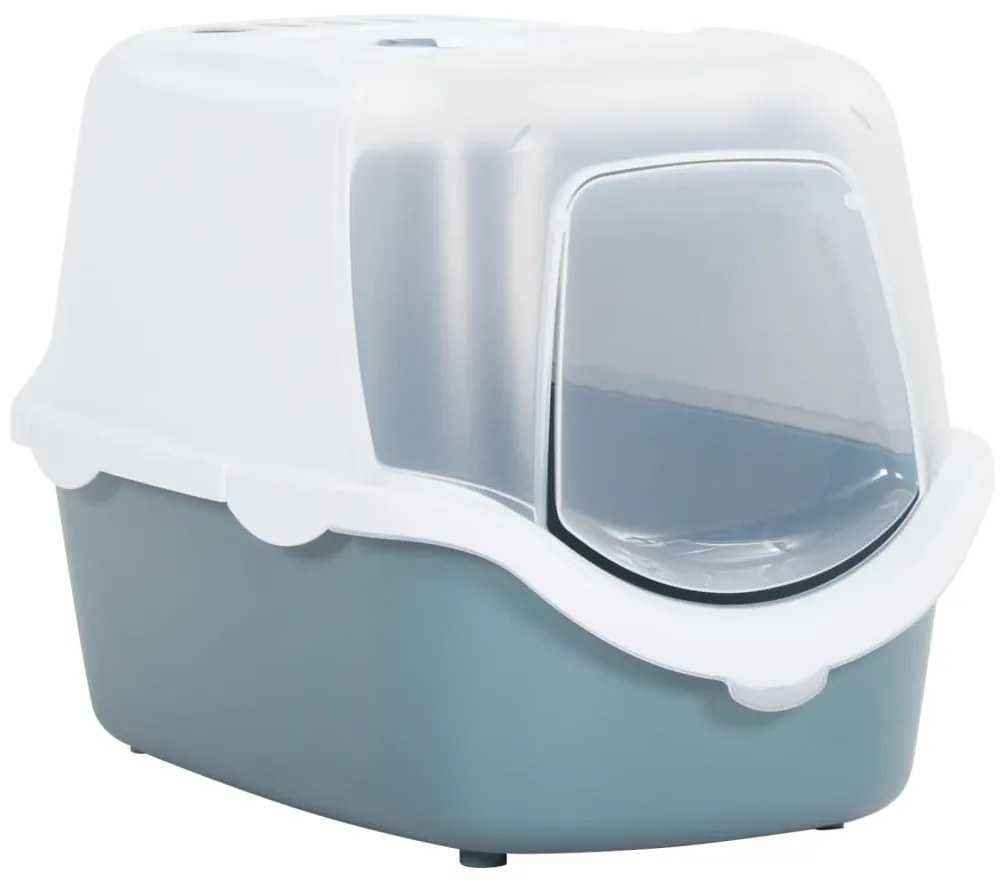 171801 vidaXL Caixa de areia p/ gatos c/ tampa 56x40x40cm PP branco e azul
