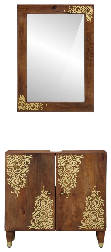 Conjunto de Móveis para o Banheiro vidaXL 2 Peças Madeira Sólida de Ma