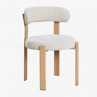 Pack De 4 Cadeiras De Jantar Estofadas E Em Ferro Jolie Castanho Madeira Natural & Chenille Beige Creme - Sklum