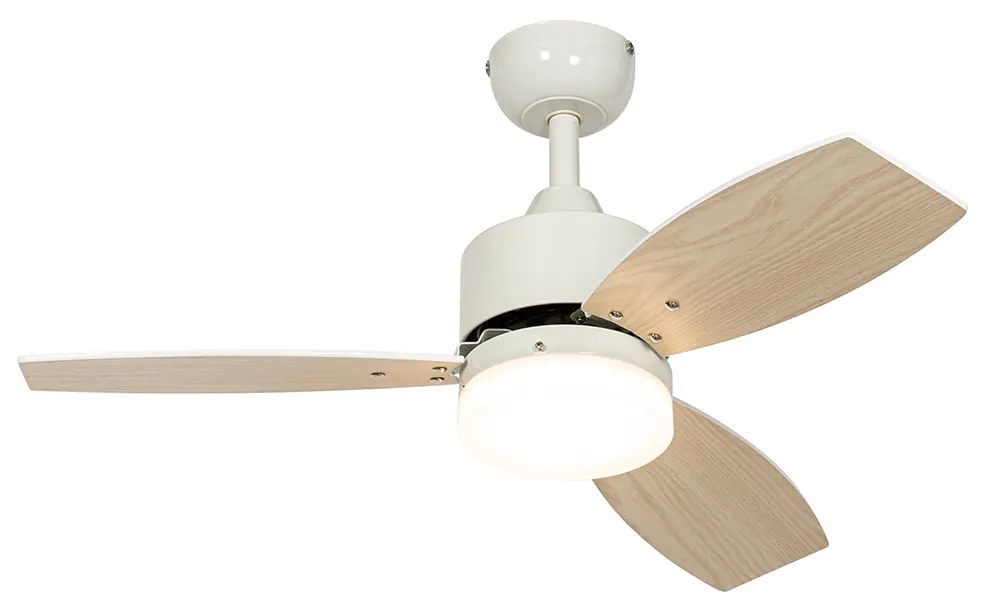 Ventilador de teto exterior branco com impressão de madeira 91,3 cm incl. LED regulável com controlo remoto IP44 - Toledo