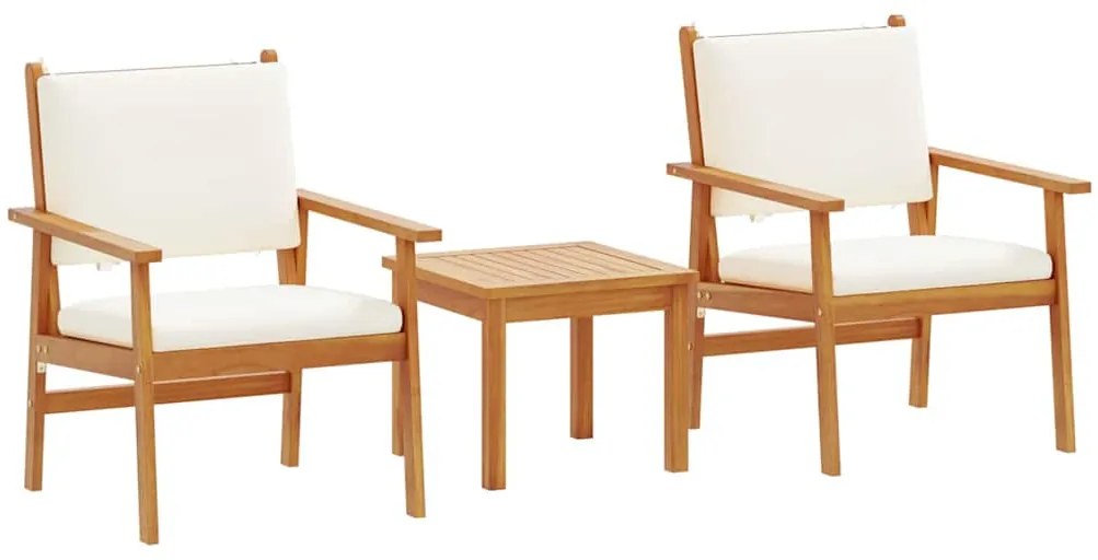 Conjunto de Bistro de Jardim 3 Peças com Almofadas em Madeira Sólida d