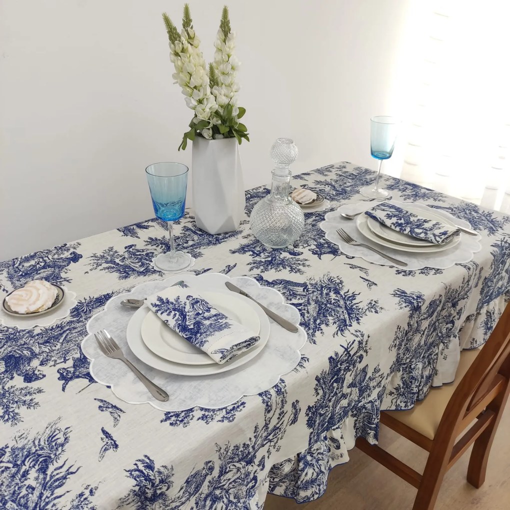 Toalha de Mesa Linho COL Toile de Jouy Blue Folho