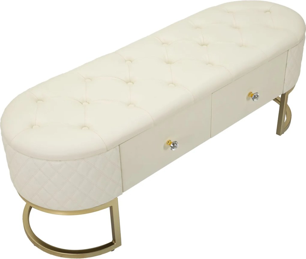 BANCO COM GAVETAS SHARON BRANCO E DOURADO 120X40X43 CM