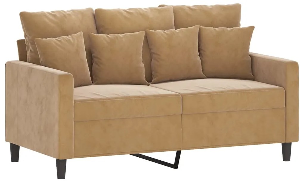 2 pcs conjunto de sofás com almofadões veludo castanho
