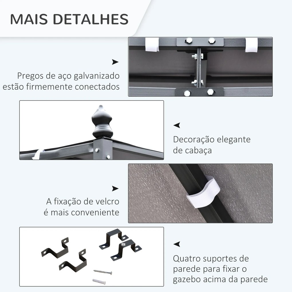 Pérgola de Jardim 4x3m Pérgola Montada na Parede com Toldo e 16 Orifíc