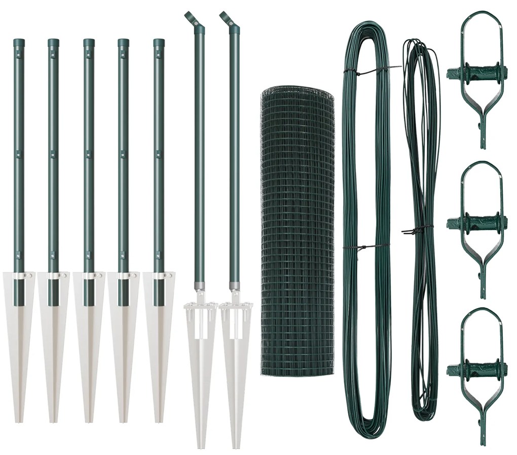 Conjunto de Poste de Cerca Conjunto de 2 Verde Metal 10 x 0,5 m