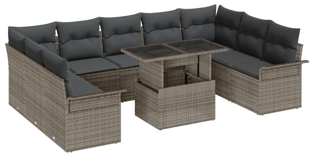 Conjunto de Sofá de Jardim com Almofadas Cinza em Rattan de Polietilen
