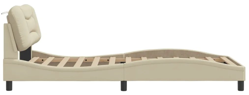 Estrutura de cama c/ cabeceira 100x200 cm tecido cor creme