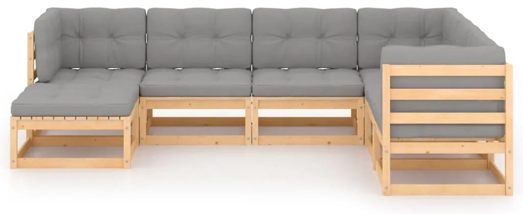 7 pcs conjunto lounge de jardim c/ almofadões pinho maciço