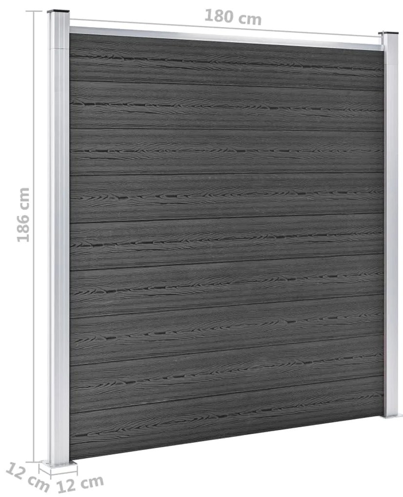 Conjunto de painel de vedação WPC 526x186 cm preto