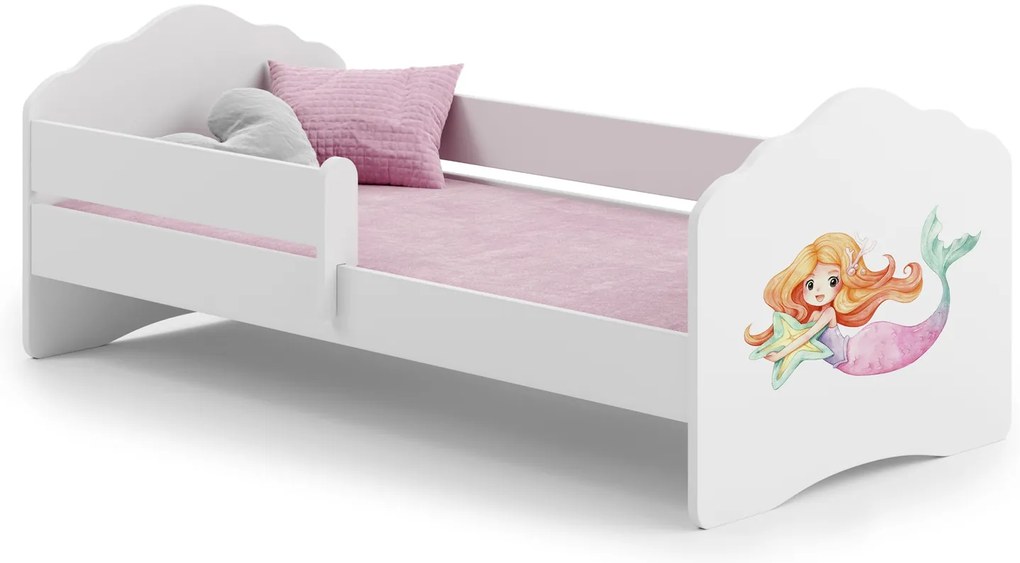 Cama infantil sereia Wave 160x80 com grade branca - colchão e estrado incluído