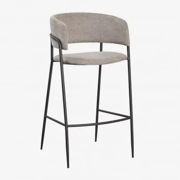 Pack De 4 Bancos Altos Estofados Nalon Negro & ↑75 Cm & Tecido Castanho Areia - Sklum