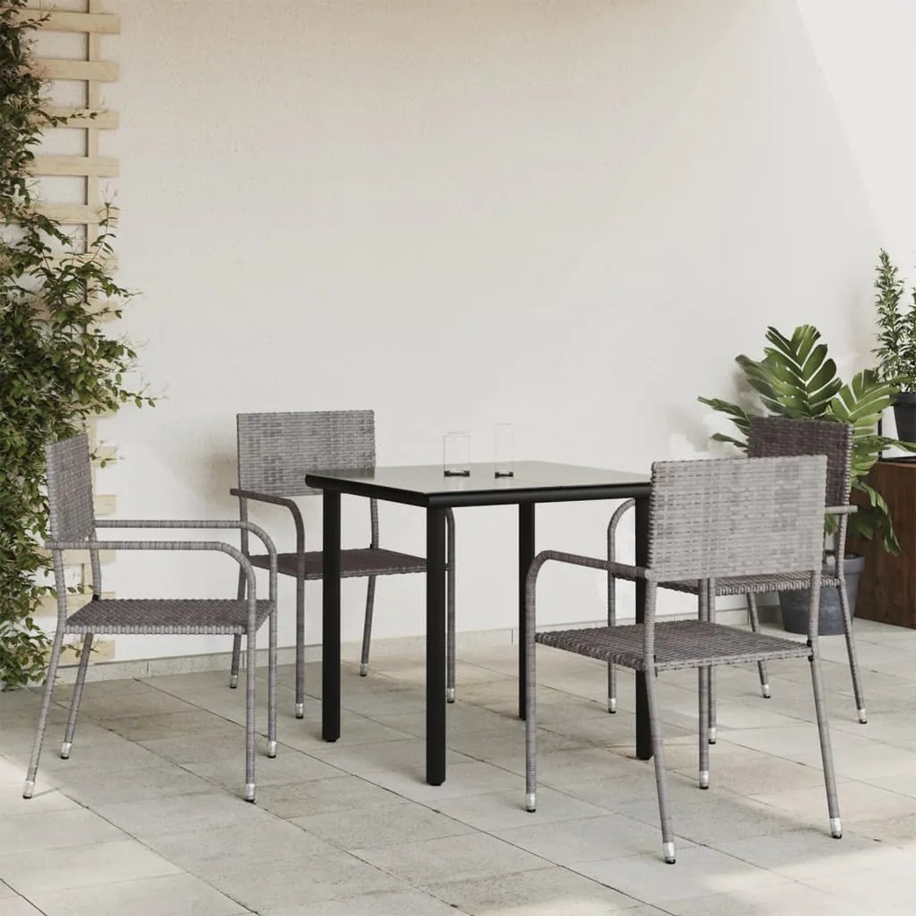 vidaXL 5pcs conjunto de jantar para jardim vime PE e aço cinza e preto