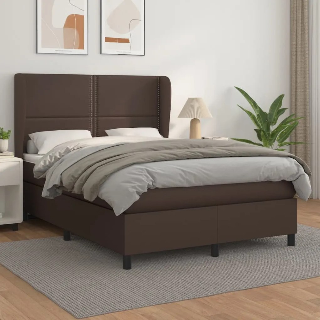 3128976 vidaXL Cama com molas/colchão 140x200 cm couro artificial castanho