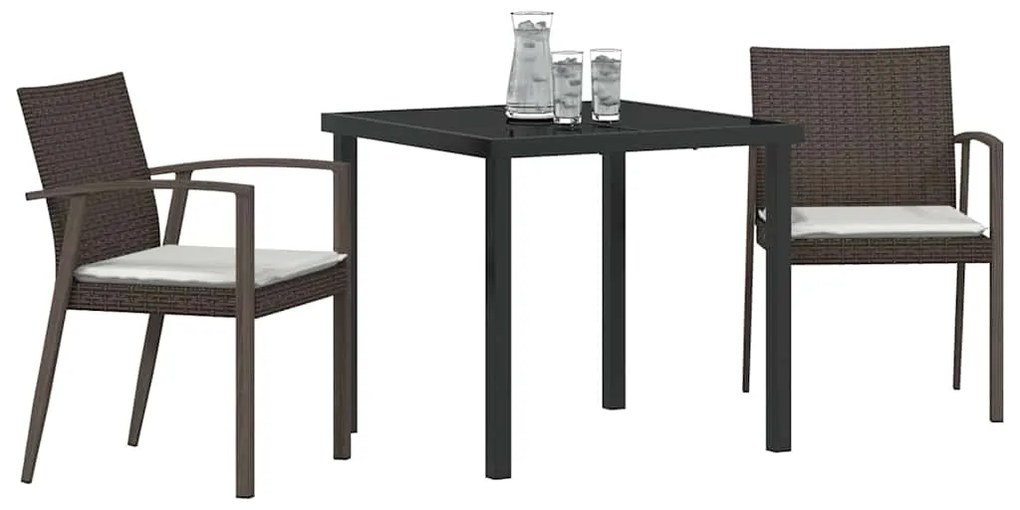 Conjunto de Jantar para Jardim com 3 Peças e Almofadas de Rattan Polié