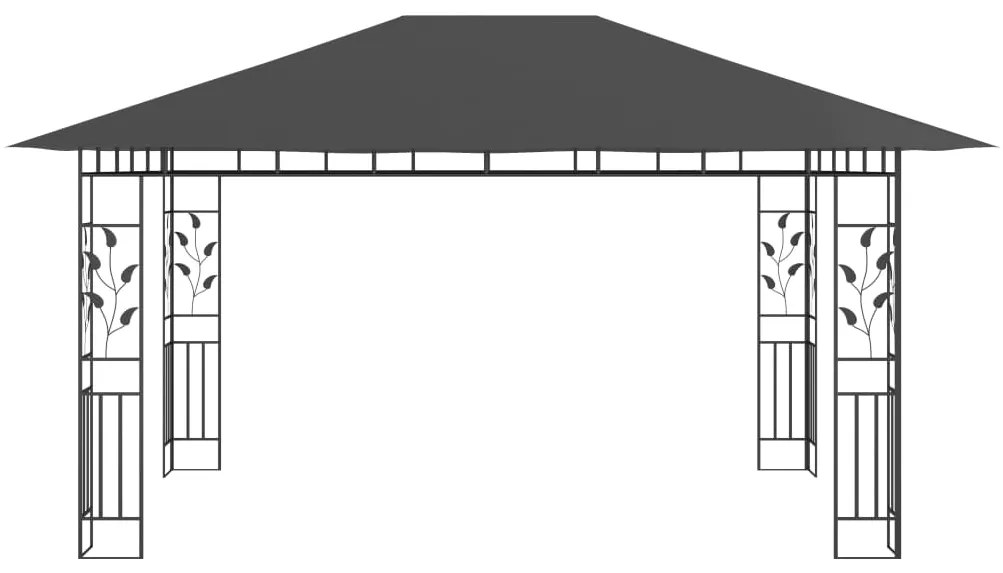 Gazebo c/ mosquiteiro e cordões luzes LED 4x3x2,73m antracite