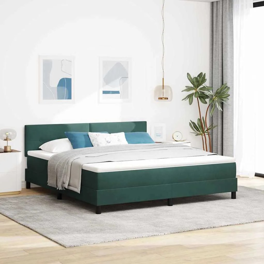 vidaXL Cama Box Spring LED com led Verde Escuro 180 x 200 cm Veludo
