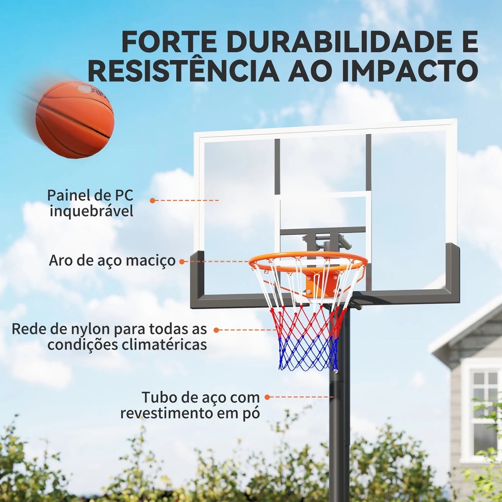 Cesto de Basquetebol para Exterior Altura Ajustável 230-305 cm Aro Ø48 cm e  Preto