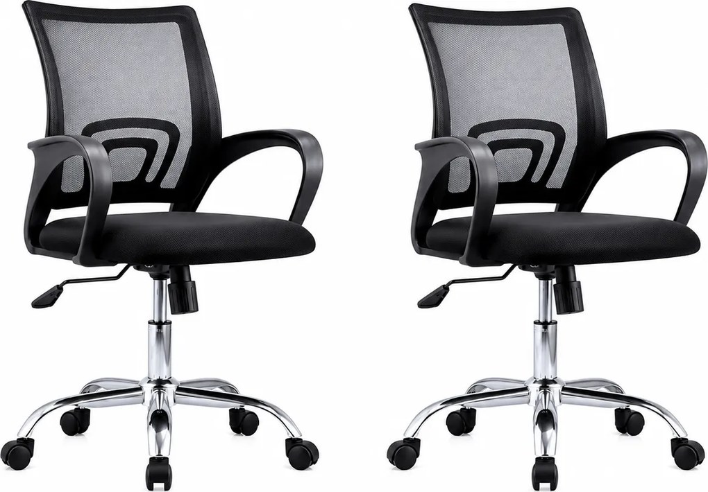 Pack de 2 Cadeiras de Escritório Operativas Nampula Preto com Base Cromada e Encosto Ergonómico