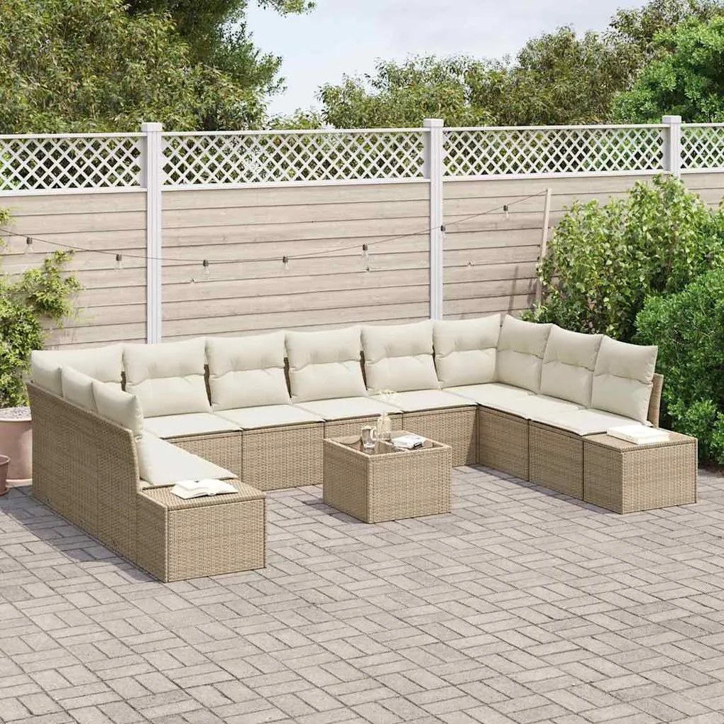 Conjunto de Sofá de Jardim com 11 Peças e Almofadas Marrom Rattan