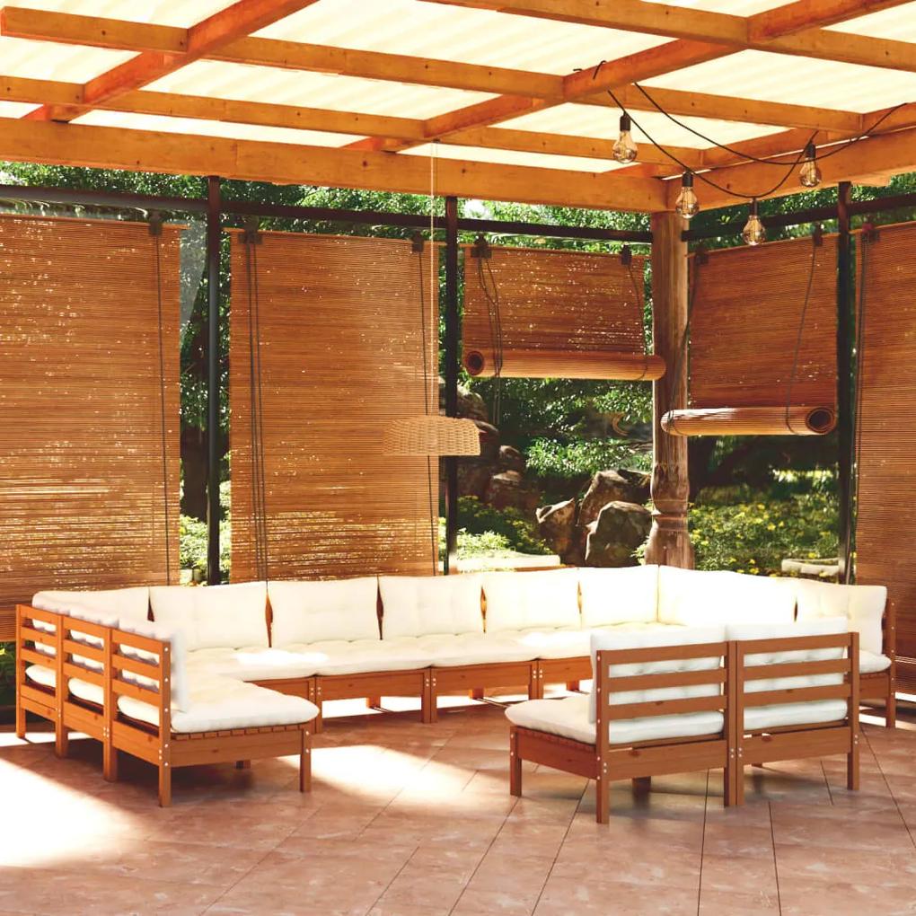 12pcs conj lounge jardim + almofadões pinho maciço castanho-mel
