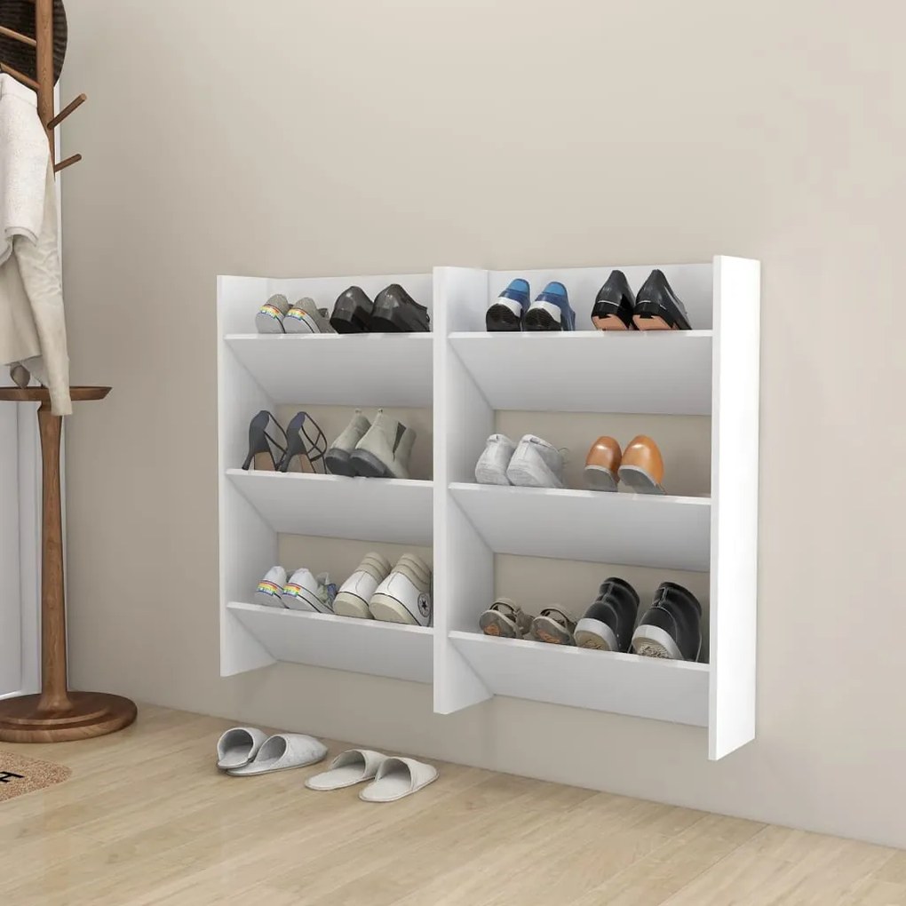 Sapateiras de parede 2 pcs 60x18x90 cm contraplacado branco