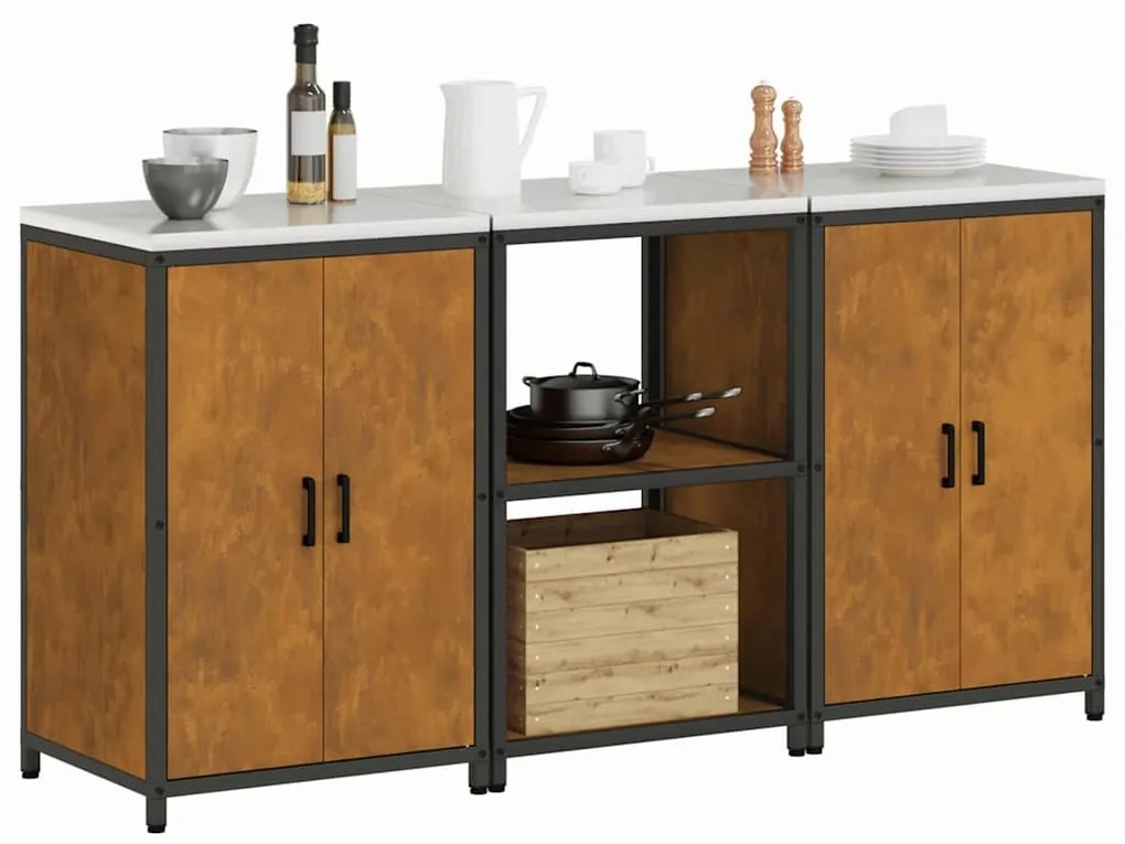 Conjunto de Armazenamento de Cozinha 3 pcs Ferro Enferrujado