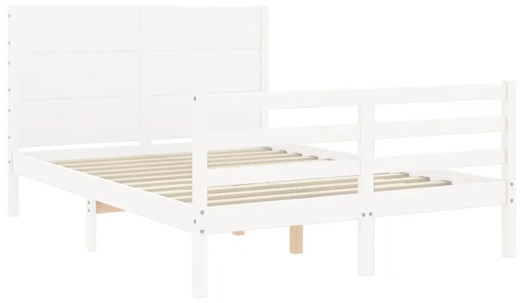 Estrutura de cama com cabeceira 140x200cm madeira maciça branco