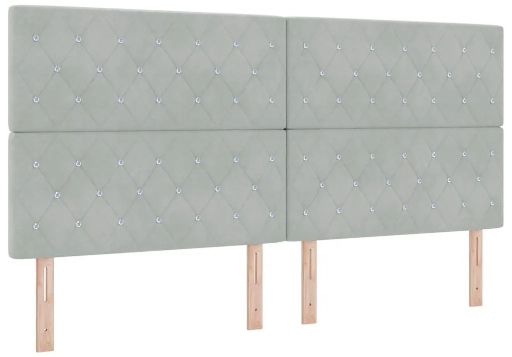 Cama Box com Colchão e Luz LED Cinza Claro 200x200 cm Veludo