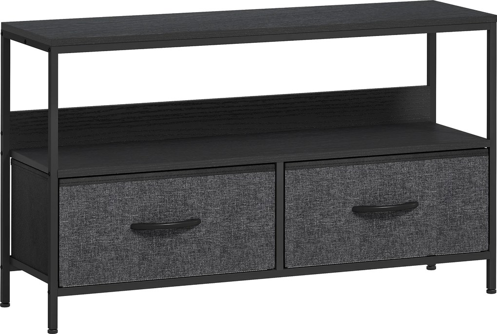 HOMCOM Móvel para Tv Móvel para Televisores Até 47" com 2 Gavetas e Pés em Aço 98x29x56 cm Cinza Escuro | Aosom Portugal