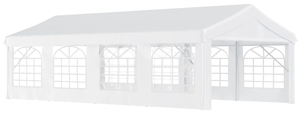 Outsunny Tenda para Festas 8x4m Tenda de Jardim com 4 Paredes Laterais 8 Janelas para Festas Eventos Casamento Aço PE Branco