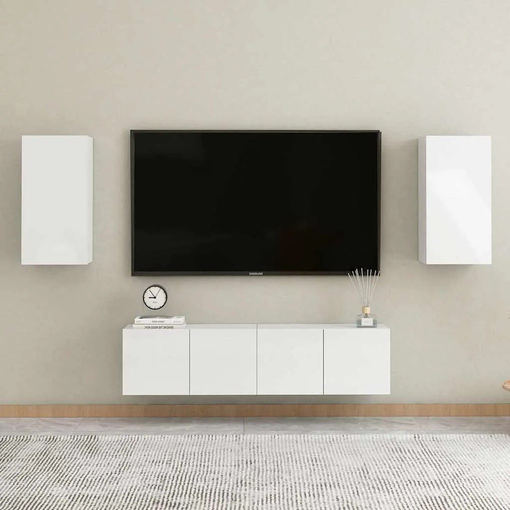 vidaXL Móveis de TV 2 pcs derivados de madeira branco brilhante