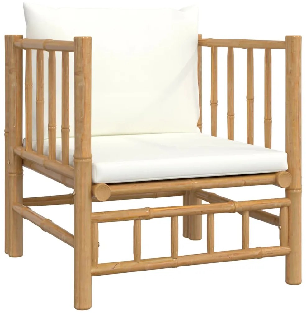 6 pcs conjunto lounge de jardim bambu c/ almofadões branco nata