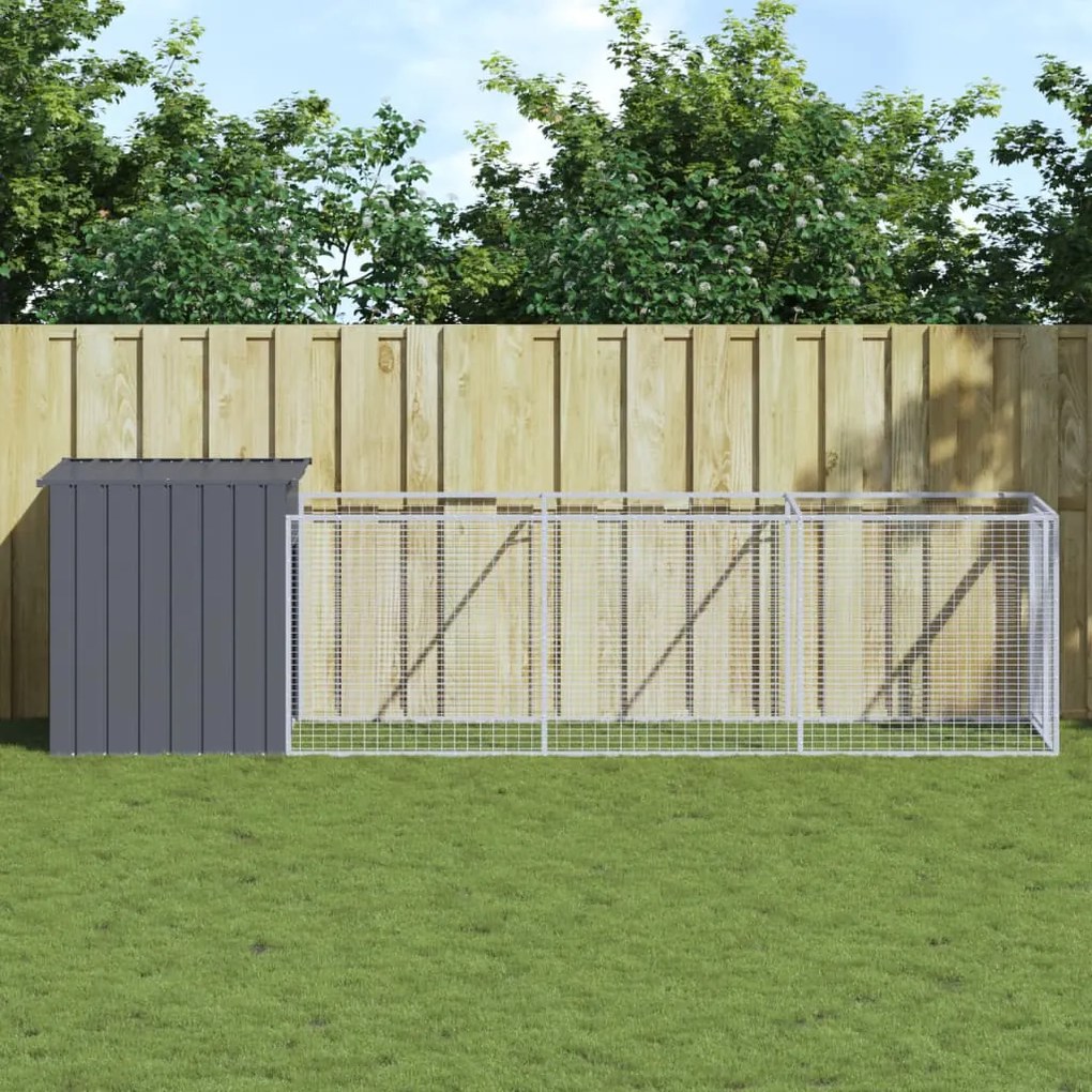 vidaXL Casota p/ cães c/ parque 110x405x110 cm aço galvaniz. antracite