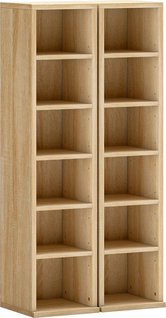 HOMCOM Conjunto de 2 Estantes para CDs e DVDs com 12 Compartimentos e Prateleiras Ajustáveis 21x22,5x88,5 cm em Carvalho | Aosom Portugal